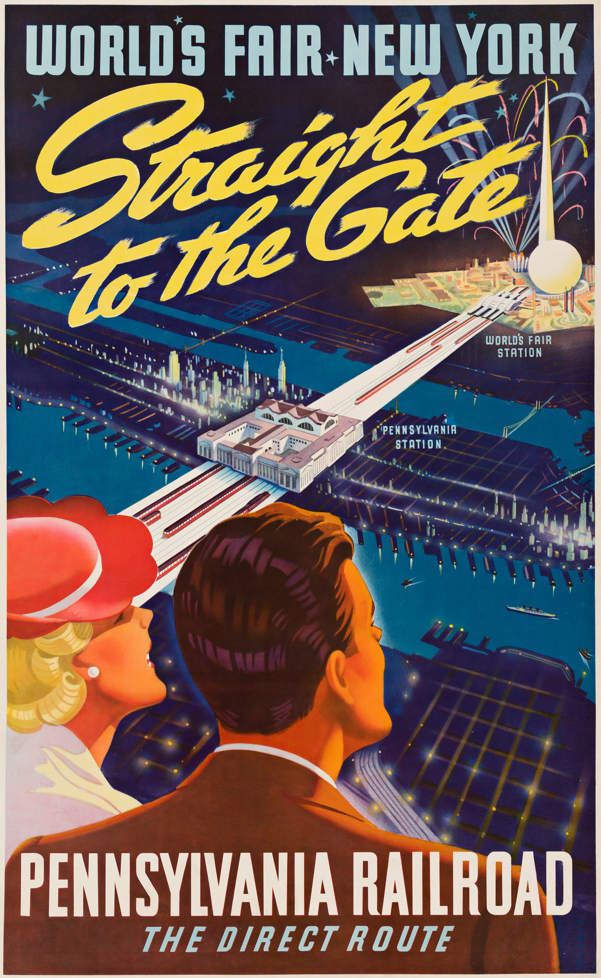 Sascha Maurer (1897-1961).  WORLDS FAIR NEW YORK / STRAIGHT TO THE GATE / PENNSYLVANIA RAILROAD. 1939.